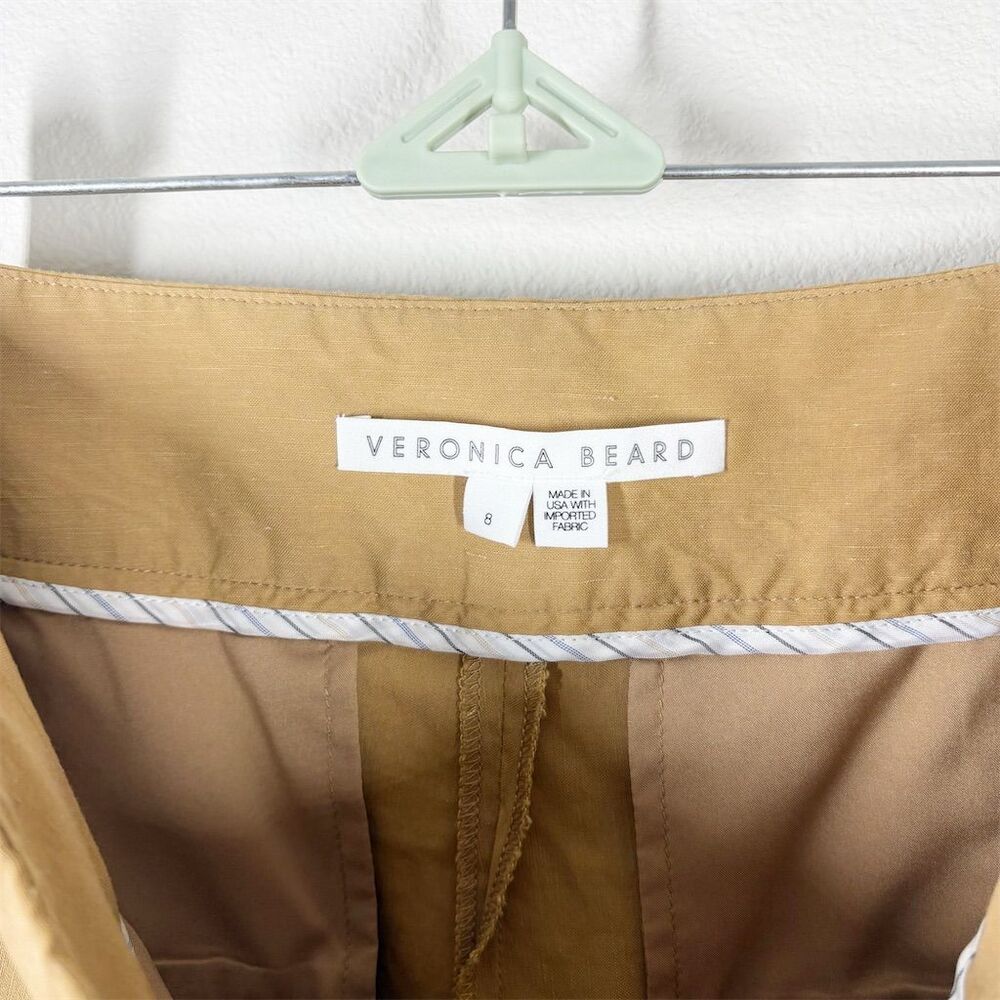 Veronica Beard Lago Stretch Linen Ankle Pant Sz 8 Camel Tan‎ Slim Leg High Rise - Picture 6 of 11